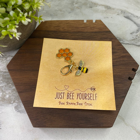 Keychain Charm - Honeycomb Bee