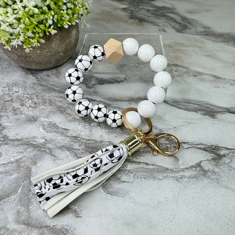 Wood Bracelet Keychain - Soccer