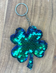 Blue & Green Sequins Clover Keychain