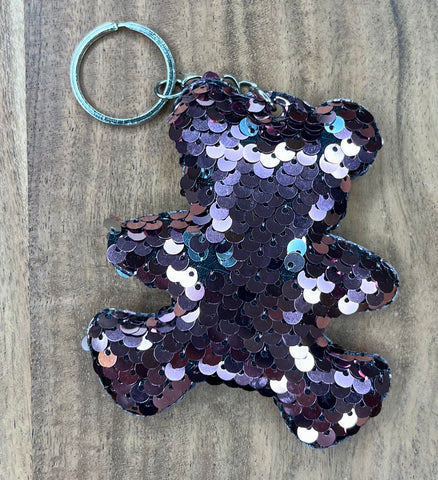 Pink and Silver Sequins Teddy Bear Keychain