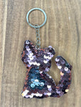 Pink & Silver Sequins Cat Keychain